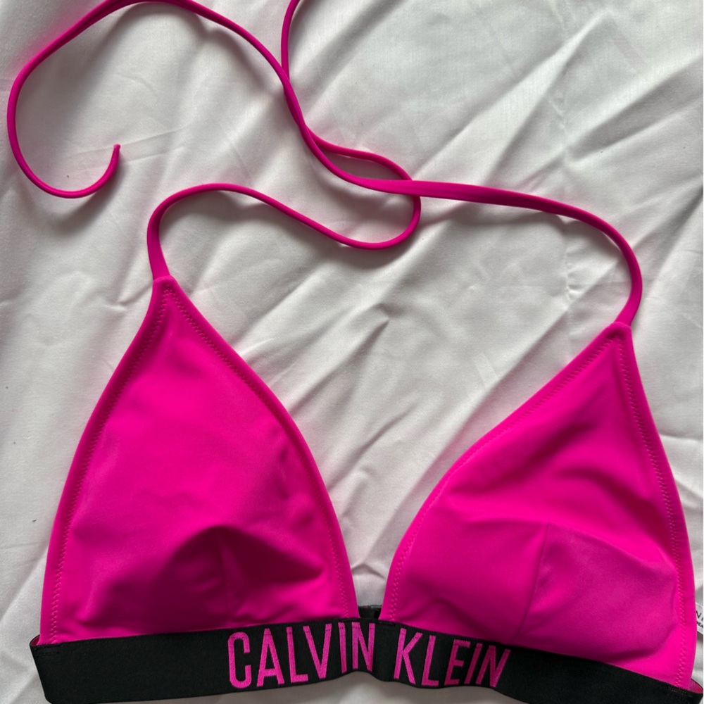 Calvin Klein Hot Pink Logo Triangle Bikini Top Size L